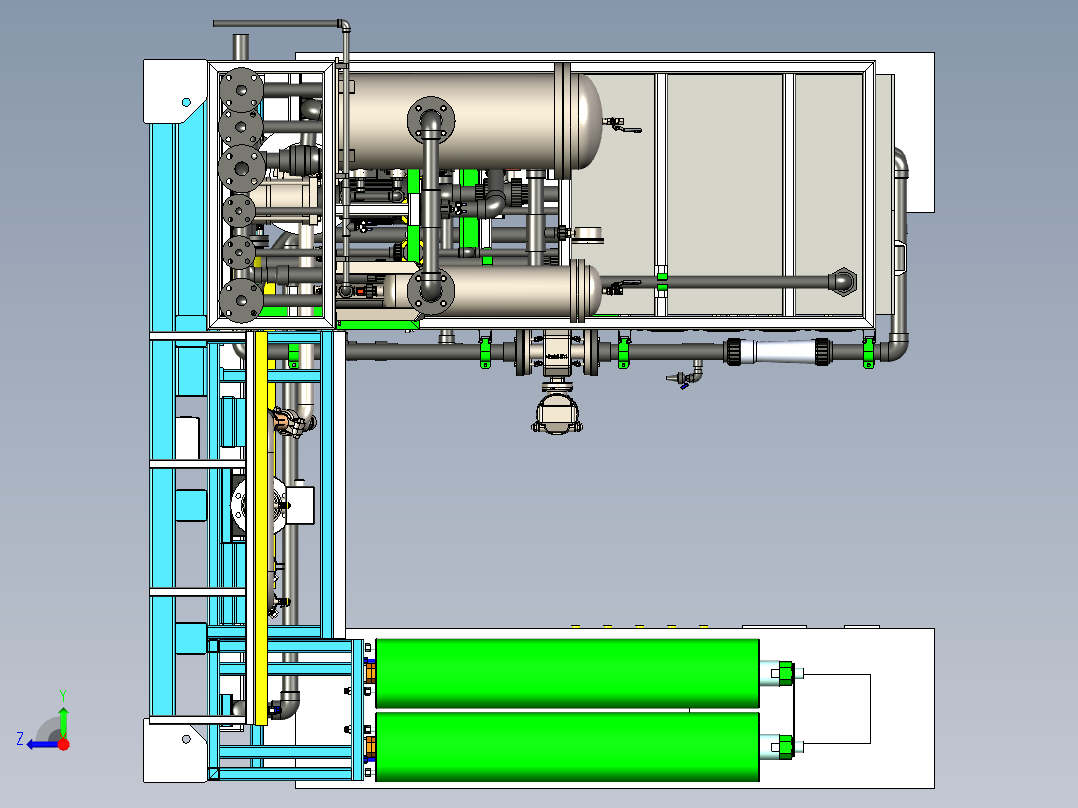 高压反渗透设备装置图-DTRO设备三维模型右视图