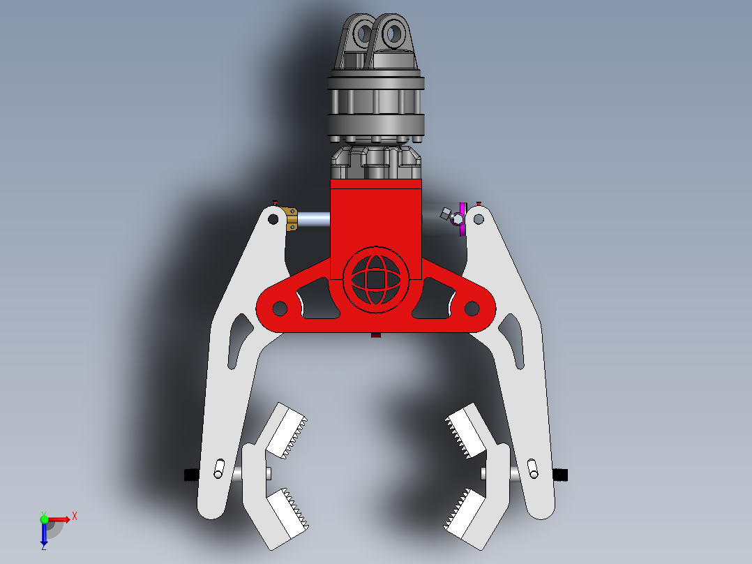 重力管提升夹机械夹爪俯视图
