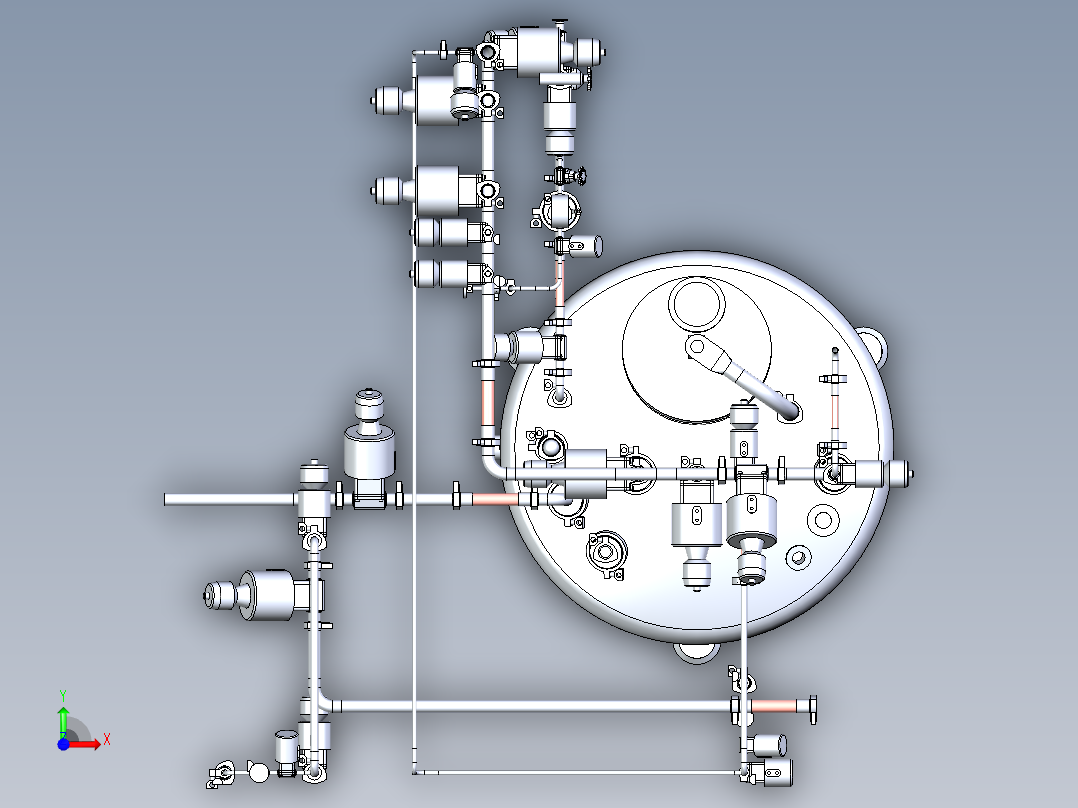带管道布局的槽罐设计模型前视图