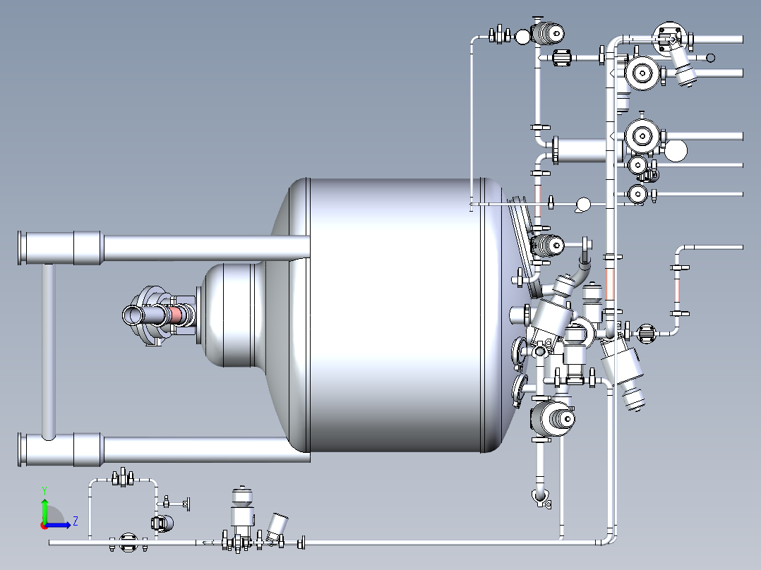 带管道布局的槽罐设计模型左视图
