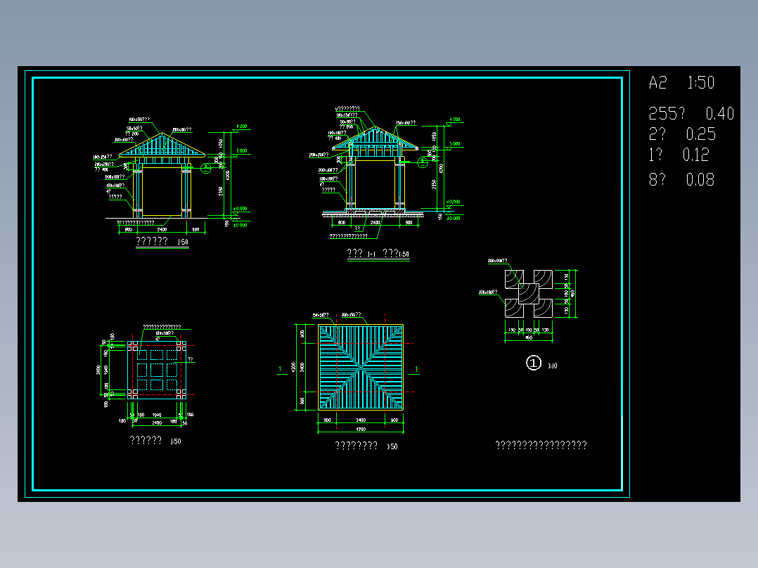 古典中式观水亭cad施工cad图纸园林dwg图纸
