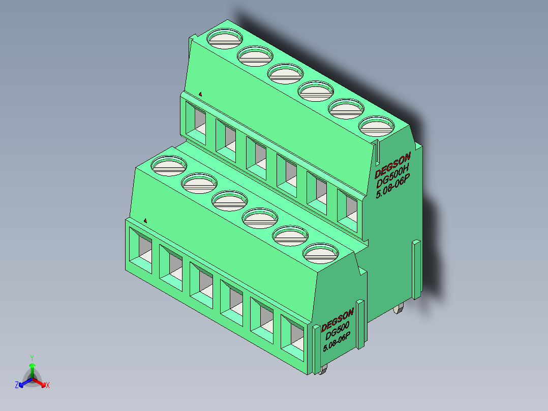 DEGSON DG500 系列 5.05.087.62mm 接线端子-DG500A-5.08-12P-14-00AH正等轴测图
