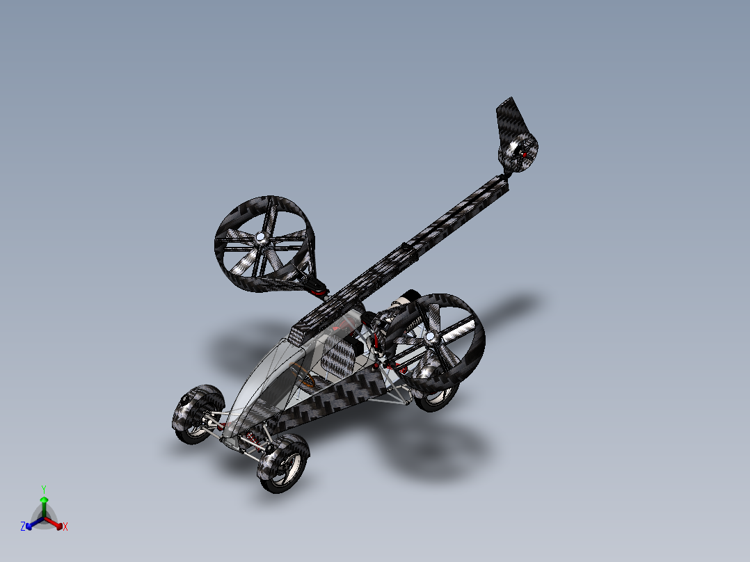 三轴四轮越野飞车正等轴测图