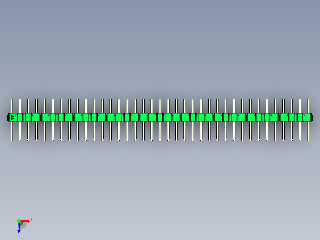 彩色公排针 100mil 2.54mm 系列-DS1022_green_2x37p_100mil_TypeD_rev1.0俯视图