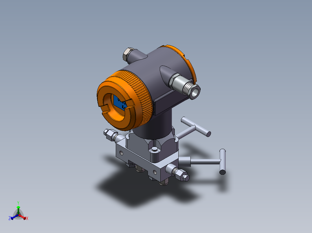差压变传感器带平面阀体正等轴测图