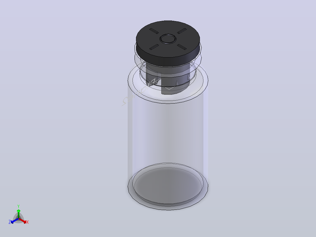 装有药物的玻璃小瓶和带橡皮塞的典型医用小瓶24mm正等轴测图