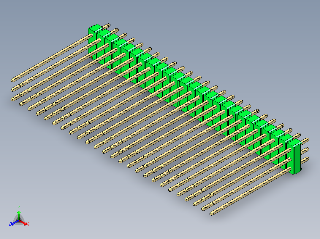 彩色公头100mil（2.54mm）系列-DS1021_green_3x25p_100mil_Type43_rev1.0正等轴测图