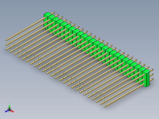 彩色公头100mil（2.54mm）系列-DS1021_green_3x25p_100mil_Type43_rev1.0正等轴测缩略图