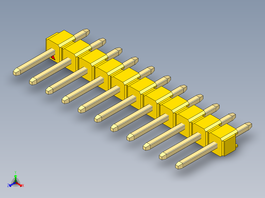彩色公头100mil（2.54mm）系列-DS1021_yellow_1x11p_100mil_Type1_rev1.0主视图