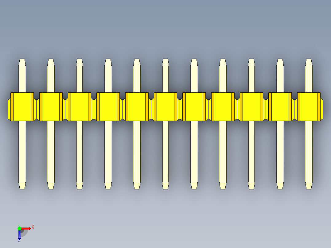 彩色公头100mil（2.54mm）系列-DS1021_yellow_1x11p_100mil_Type1_rev1.0俯视图