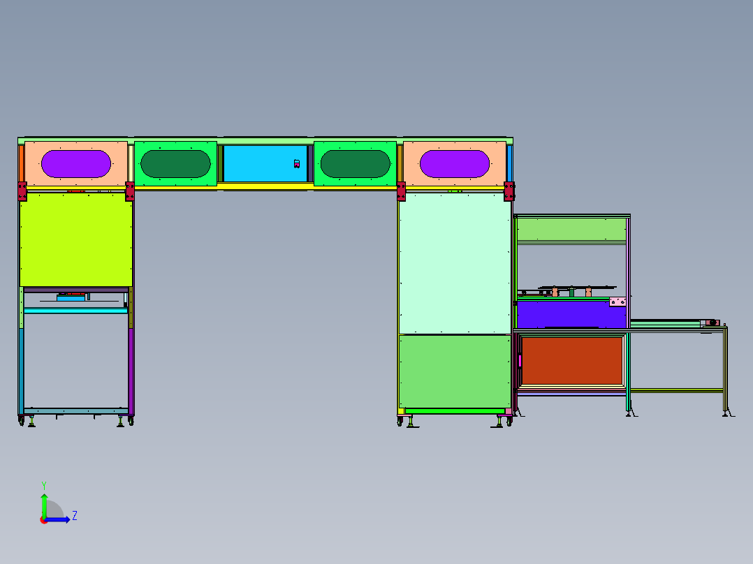 屏幕生产装配用跨线输送流水线左视图
