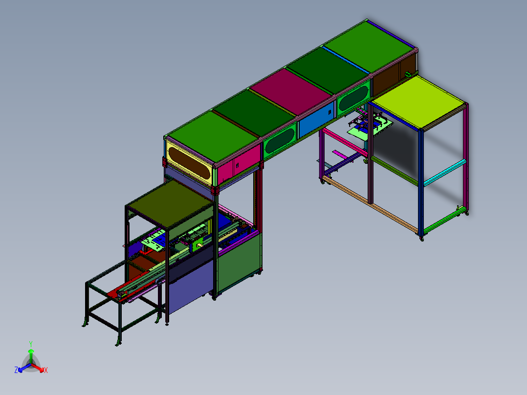 屏幕生产装配用跨线输送流水线正等轴测图