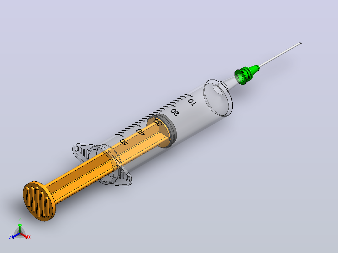 简易注射器外形模型3D图正等轴测图
