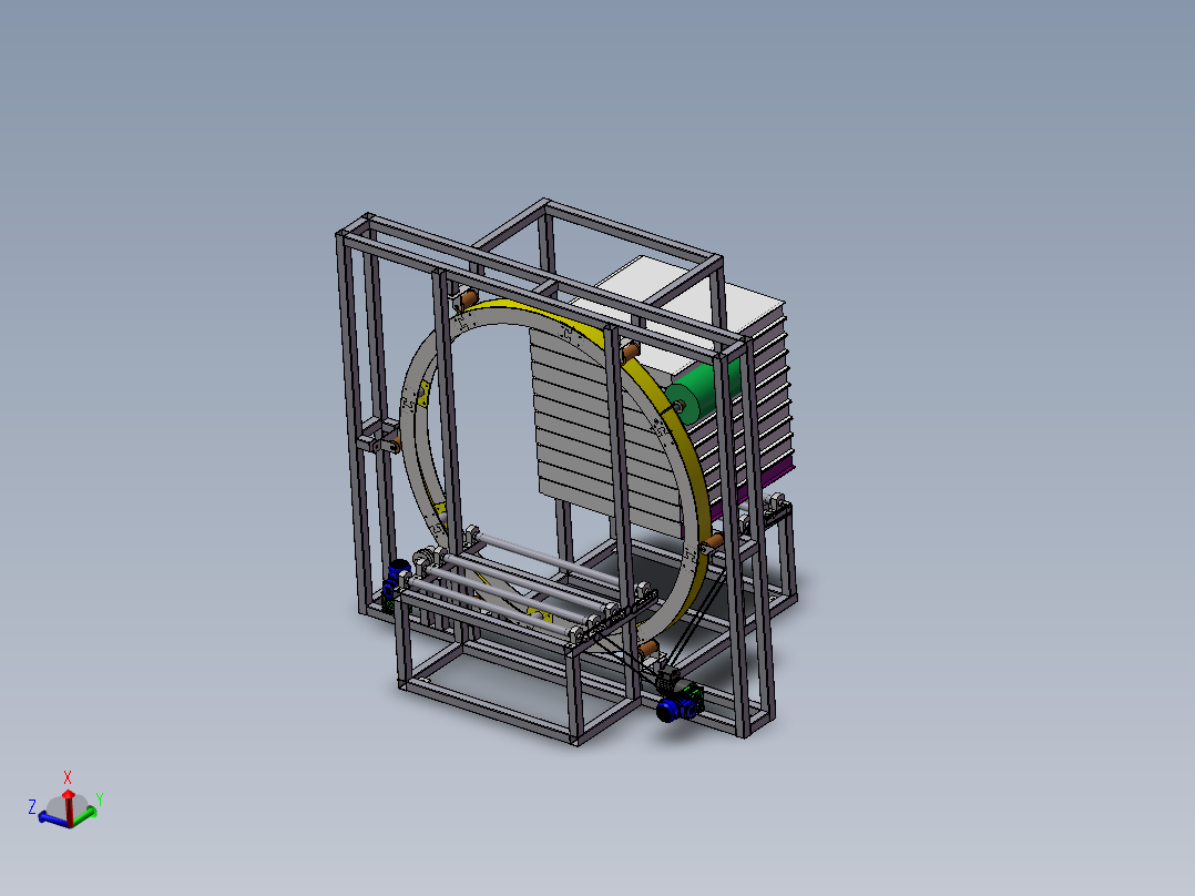 环形式缠绕机3D图纸 非标自动设计机械 夹心板打包机3d三维模型主视图