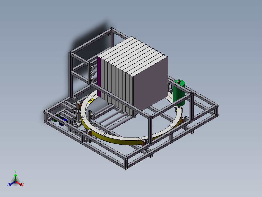 环形式缠绕机3D图纸 非标自动设计机械 夹心板打包机3d三维模型正等轴测图