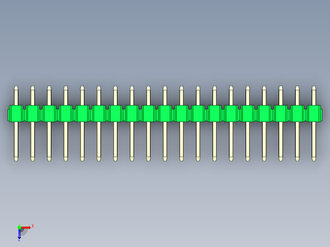 彩色公头100mil（2.54mm）系列-DS1021_green_1x19p_100mil_Type1_rev1.0俯视图