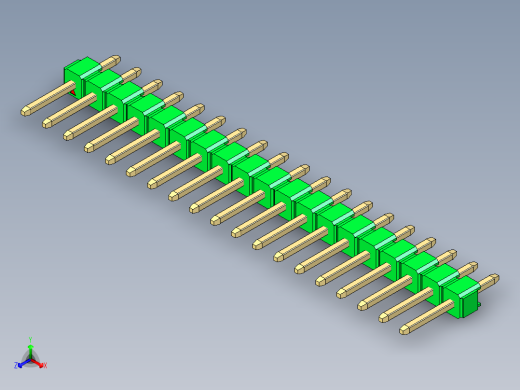 彩色公头100mil（2.54mm）系列-DS1021_green_1x19p_100mil_Type1_rev1.0正等轴测缩略图
