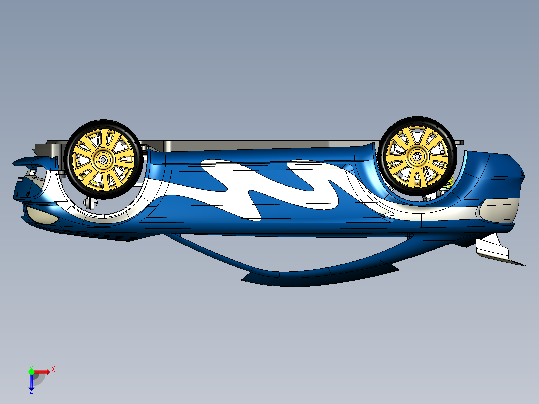 汽车外壳与底盘模型3D图纸 IGS格式俯视图