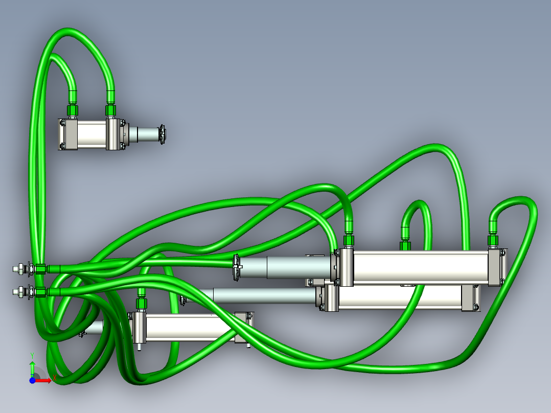 油缸与油管布局三维模型设计前视图