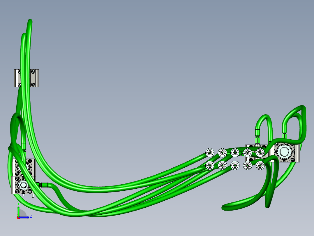 油缸与油管布局三维模型设计左视图