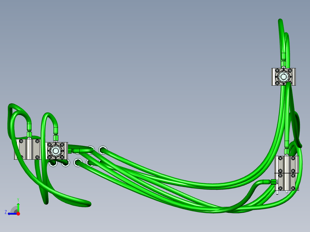 油缸与油管布局三维模型设计右视图