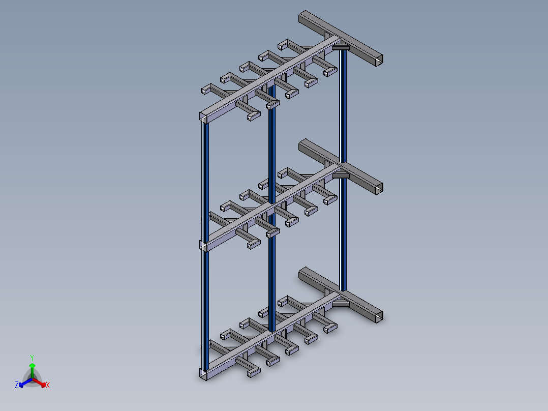 货架、多列悬臂货架正等轴测图