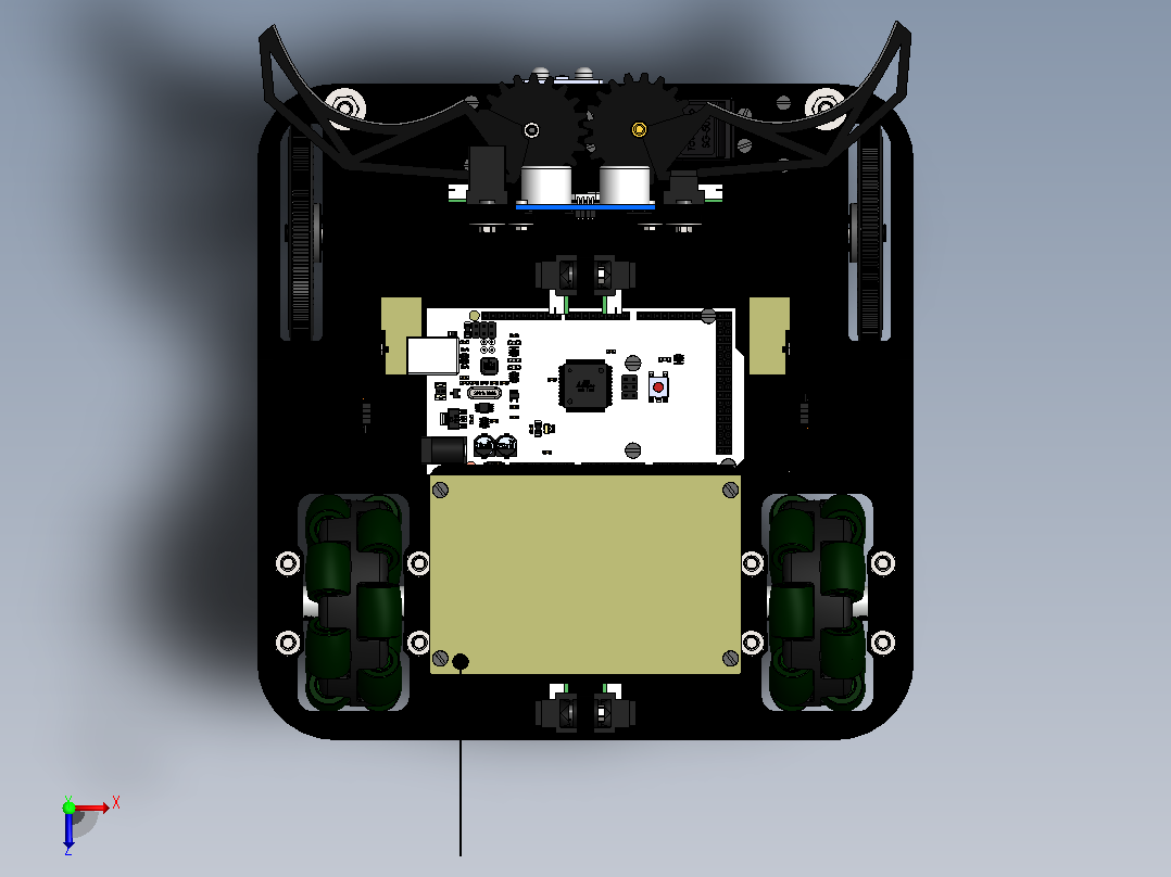 Marvin万向轮机器人车(Arduino系统)结构俯视图