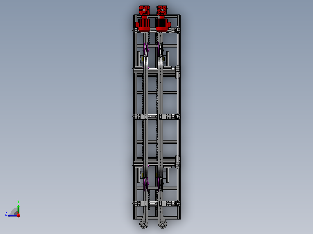 龙门式夹持提升机3D模型 Solidworks设计右视图