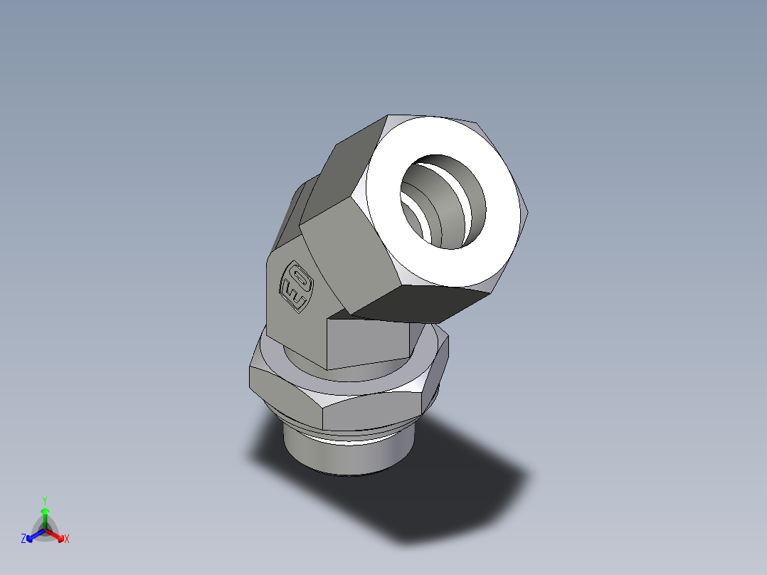卡套式工业通用硬管接头EO_Adjustable_locknut_45_deg_elbow_VEE20ZSRCF正等轴测图
