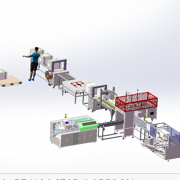 自动装盒开箱装箱折盖封箱井字打包捆扎整线包装方案图纸装盒机