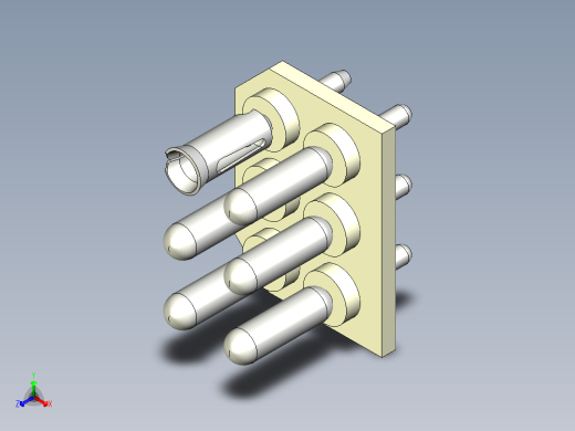 6 引脚 PCB 安装连接器，引脚 1 位于中心轴。