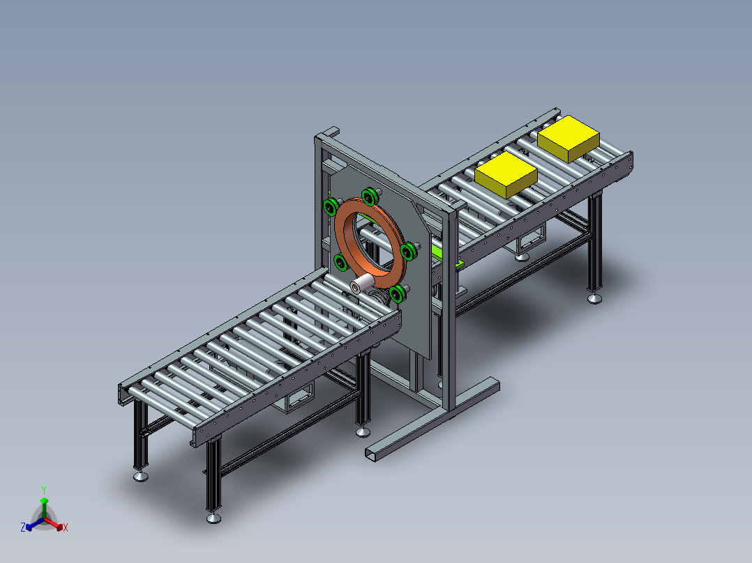 带水平输送机纸箱水平缠绕机三维SW模型带缠绕运动仿真视频源文件正等轴测图
