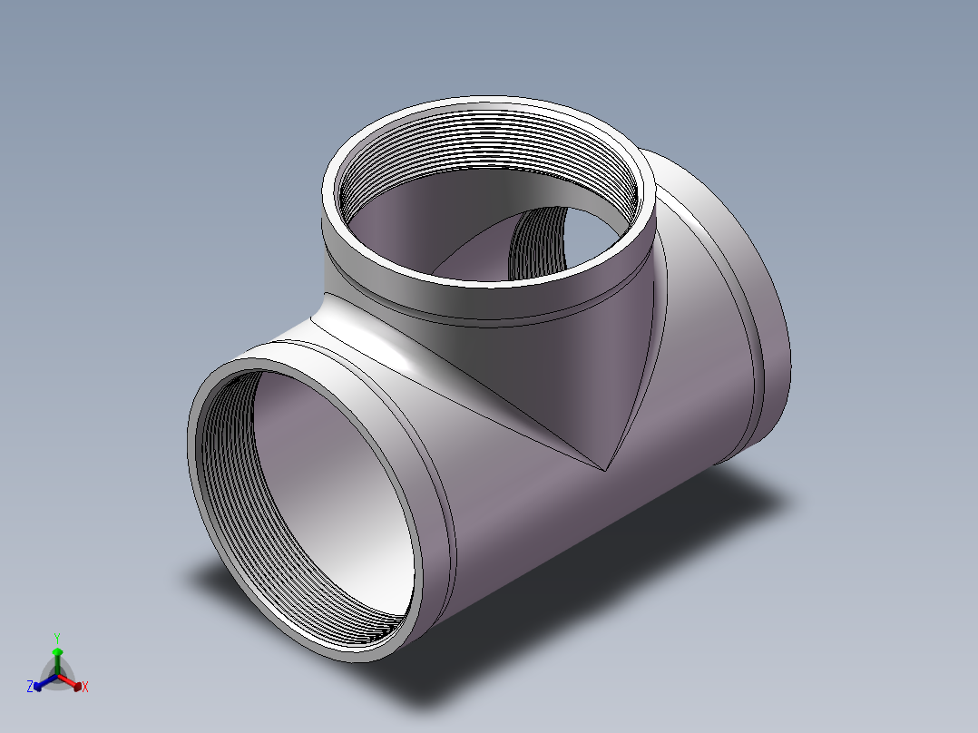 三通-等径 DN100正等轴测图