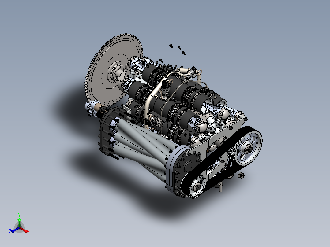 二冲程斜盘增压柴油机正等轴测图