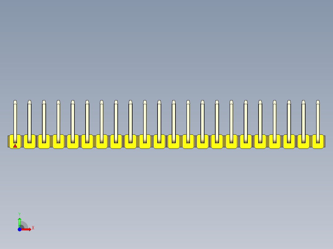 彩色公排针 100mil 2.54mm 系列-DS1022_yellow_22p_100mil_TypeU_rev1.0前视图