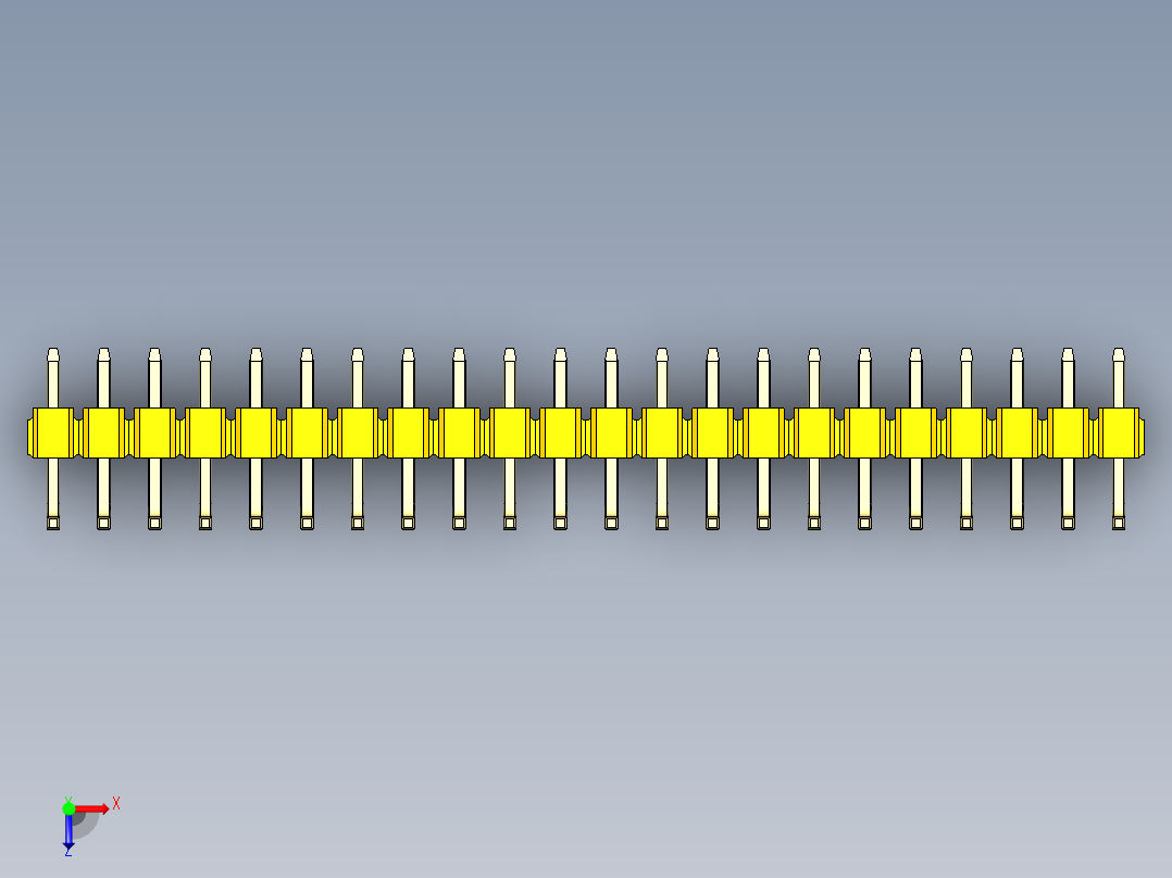 彩色公排针 100mil 2.54mm 系列-DS1022_yellow_22p_100mil_TypeU_rev1.0俯视图