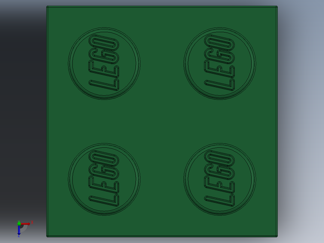 乐高套装 4421基本积木-300328 Dark Green Brick 2 x 2.SLDPRT俯视图