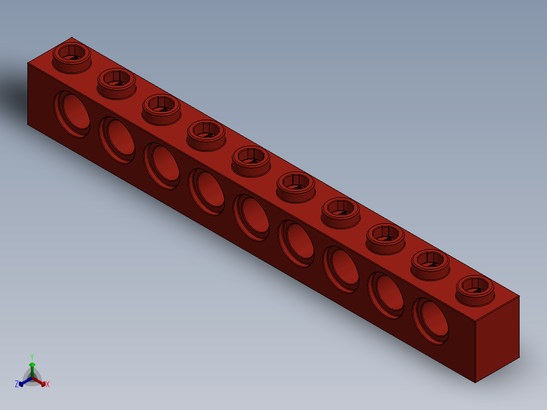 乐高机械组积木（横梁）-273021 Bright Red Technic Brick 1 x 10 with Holes