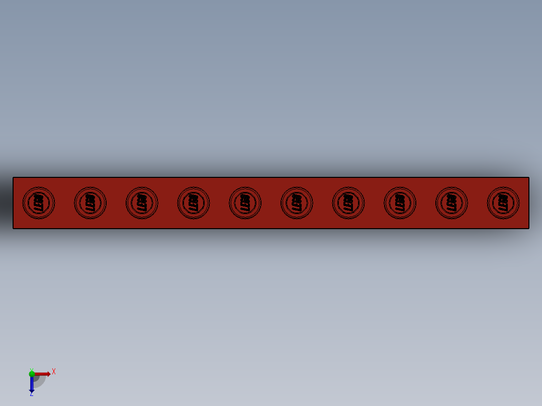 乐高机械组积木（横梁）-273021 Bright Red Technic Brick 1 x 10 with Holes俯视图