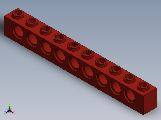 乐高机械组积木（横梁）-273021 Bright Red Technic Brick 1 x 10 with Holes正等轴测缩略图
