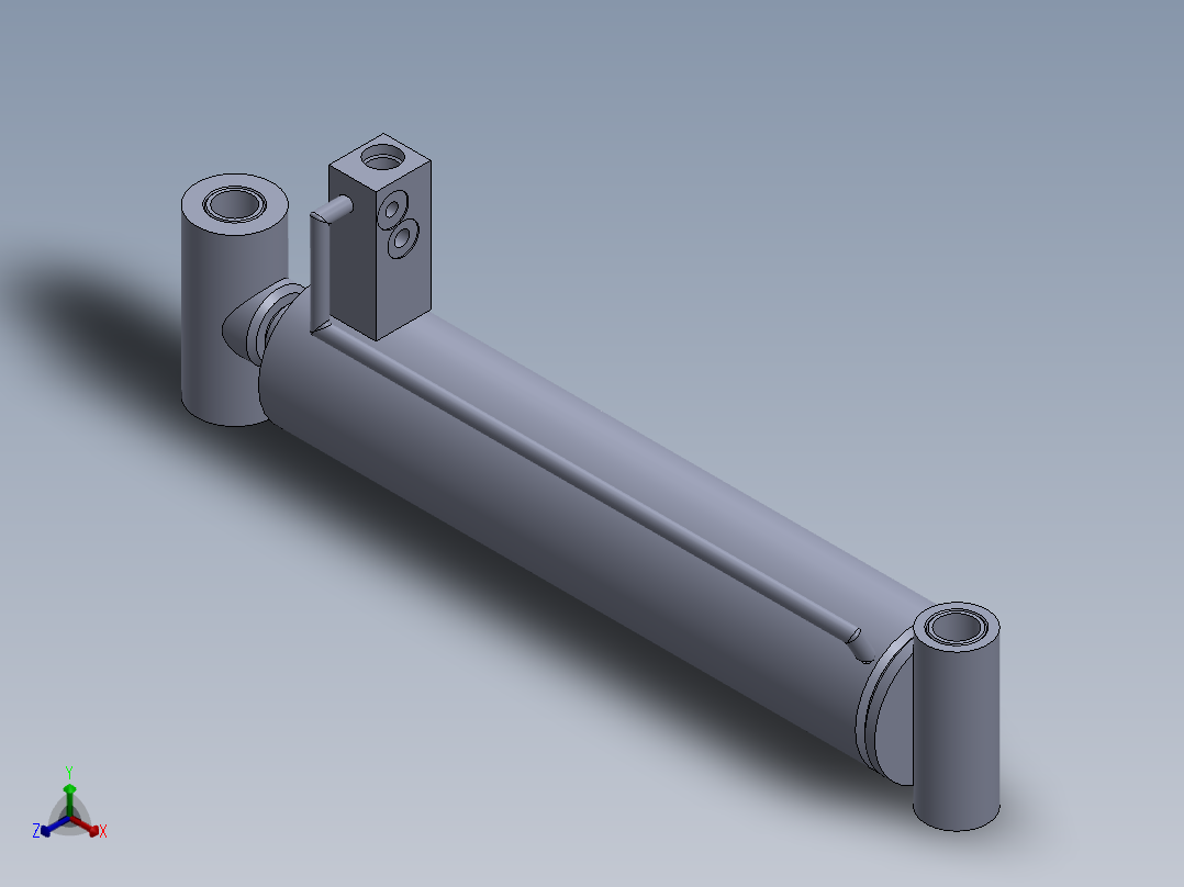 焊接式液压缸（带前杆端安装孔眼）88.9x38.1x395毫米正等轴测图