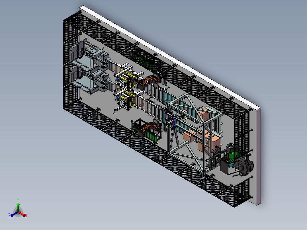 开箱、包装封箱三轴龙门码垛装箱3d图纸正等轴测图