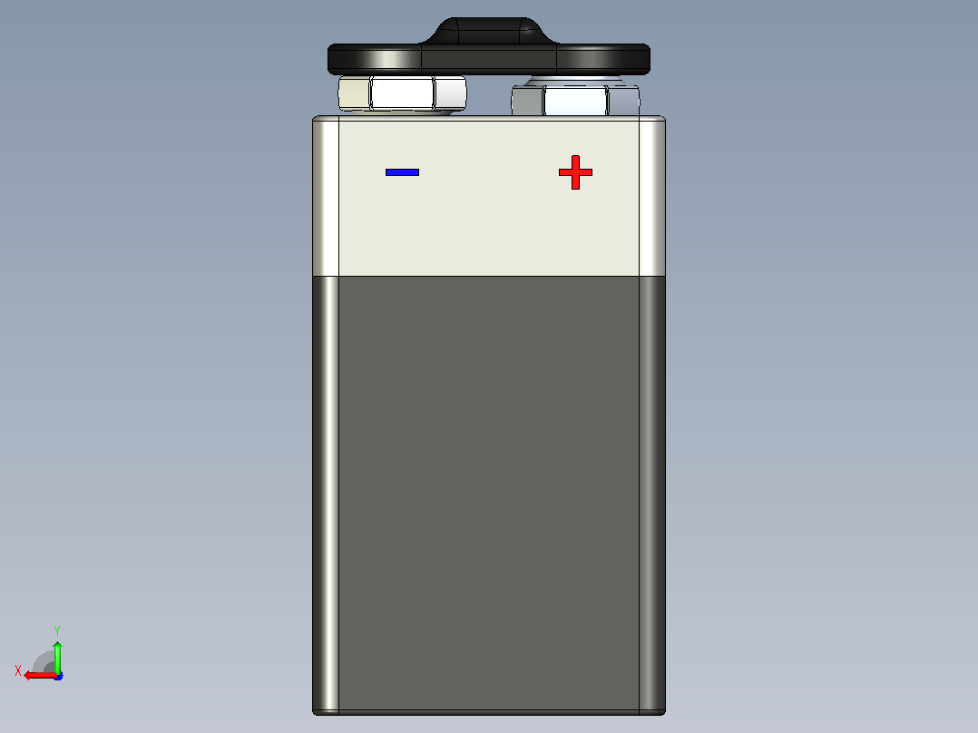 带连接器的9 V碱性电池后视图