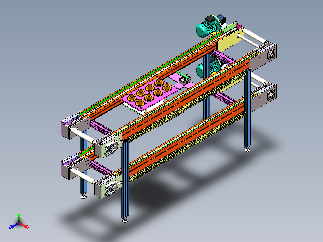 双层倍数链输送机sw18可编辑正等轴测图
