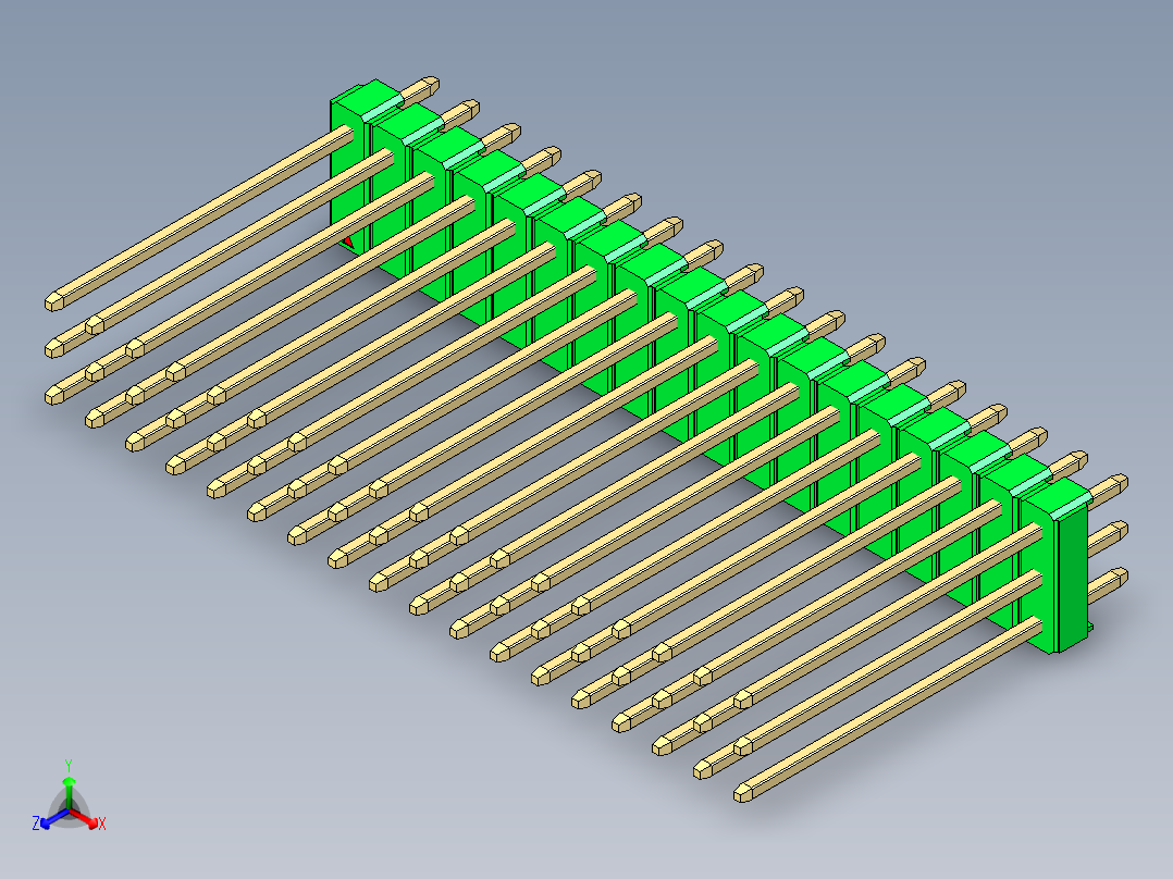 彩色公头100mil（2.54mm）系列-DS1021_green_3x18p_100mil_Type19_rev1.0正等轴测图