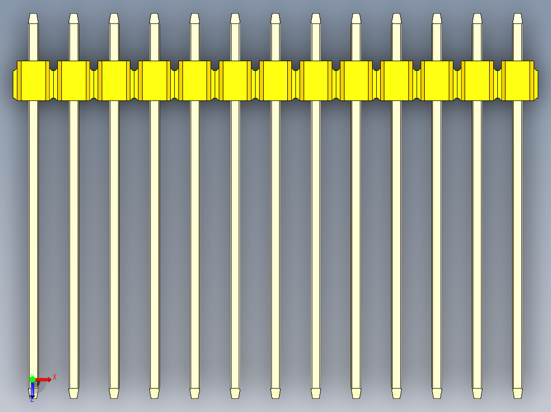 彩色公头100mil（2.54mm）系列-DS1021_yellow_1x13p_100mil_Type19_rev1.0俯视图