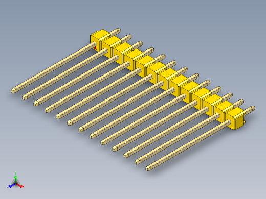 彩色公头100mil（2.54mm）系列-DS1021_yellow_1x13p_100mil_Type19_rev1.0正等轴测缩略图