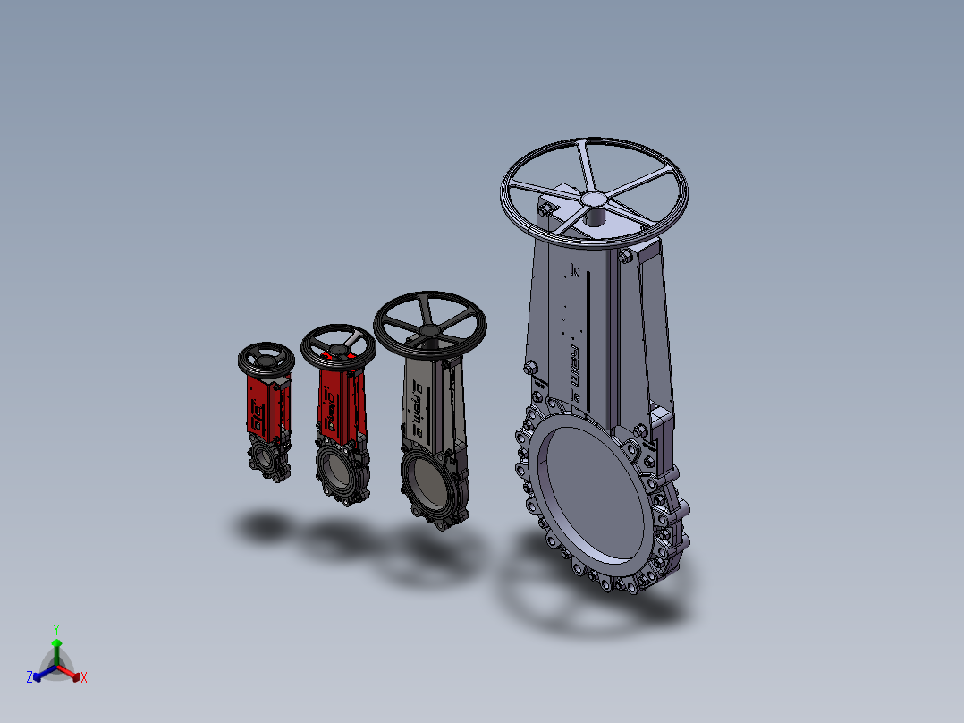 4款VNA DN-半凸耳刀闸阀模型正等轴测图