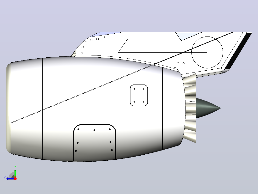 Turbo Fan Jet Engine涡轮风扇喷气发动机3D图纸 INVENTOR设计右视图