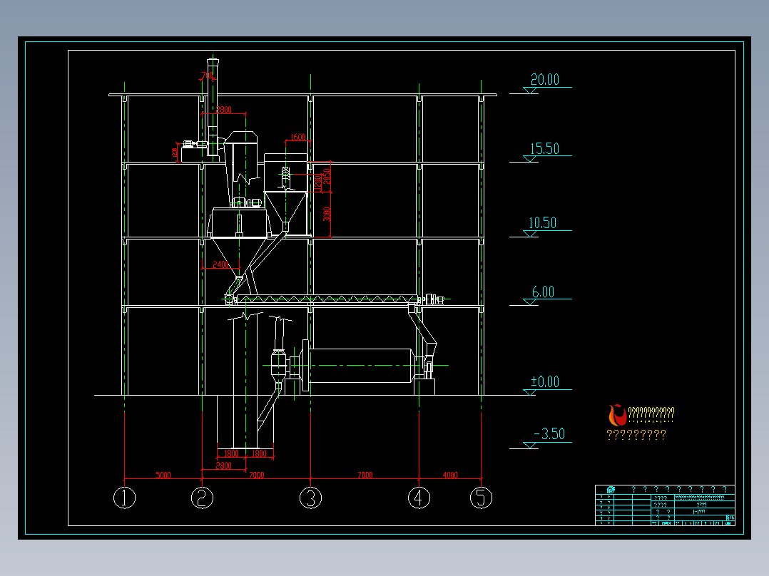 提升机 选粉机 螺旋输送机 球磨机立面布置总图